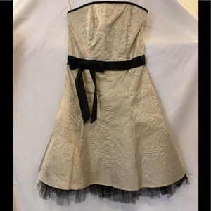 Gold with Black Trim Strapless Dress